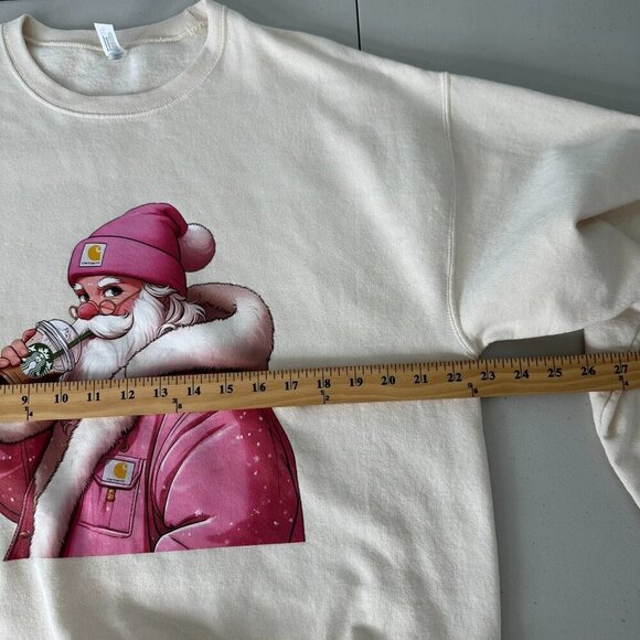 Jerzees Starbucks Santa Sweatshirt Size L Beige Crew neck Cotton Blend - Picture 7 of 9